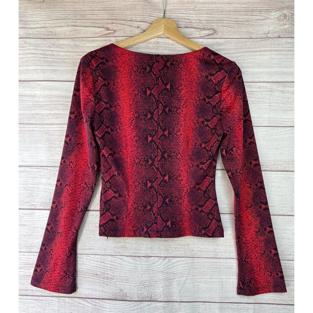 Cache Vintage Red Snakeskin Print Longsleeve Top Size 4 - Picture 2 of 7
